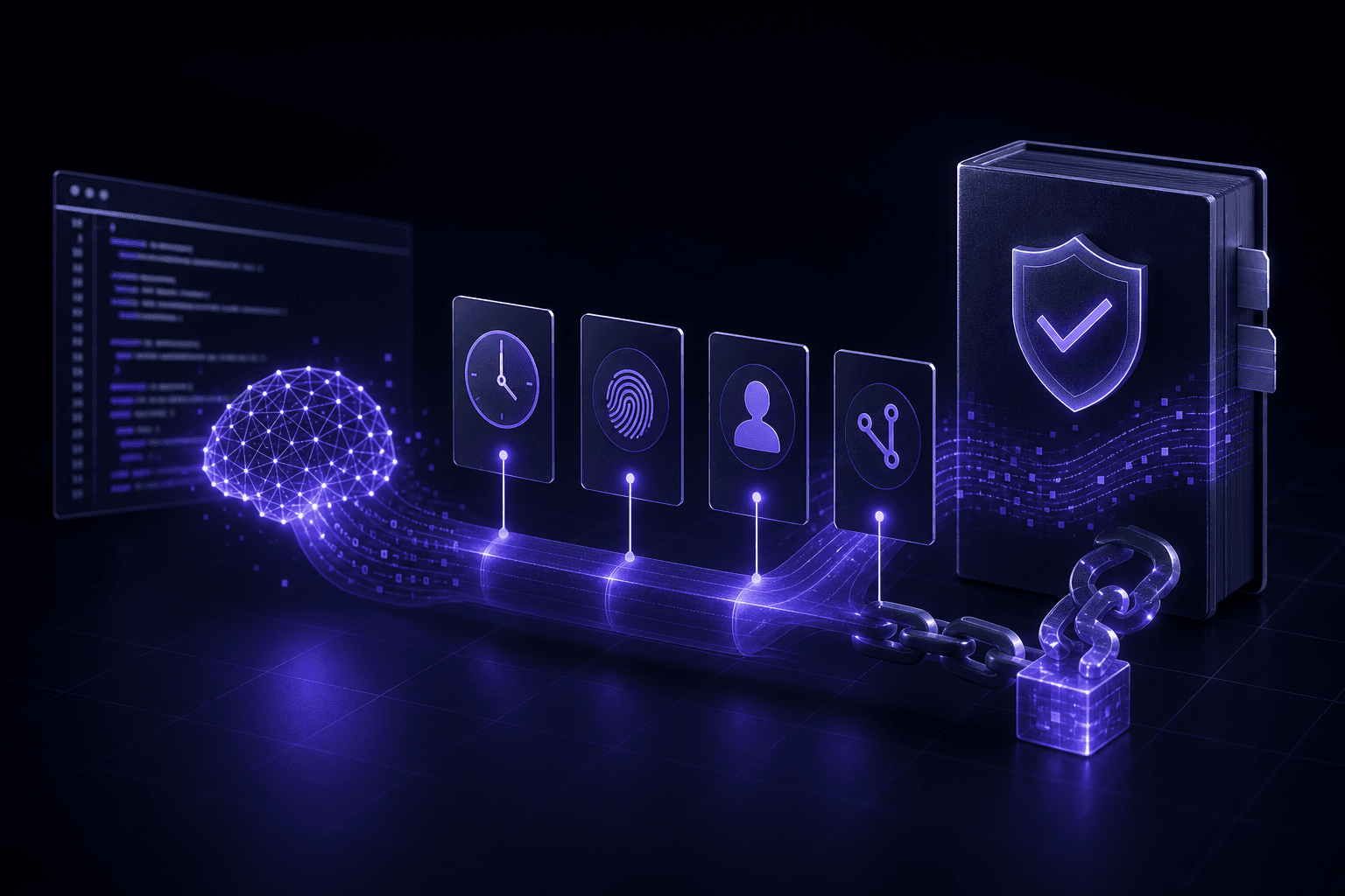 AI-generated code linked to timestamps, authenticated identity, change history, and a secured audit record.
